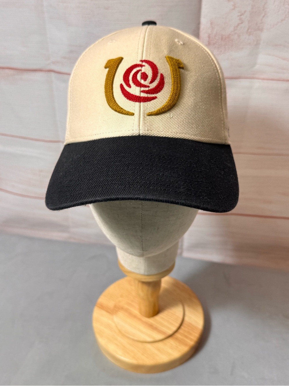 Unbranded Two-Tone Cream and Black Baseball Cap with Embroidered Rose